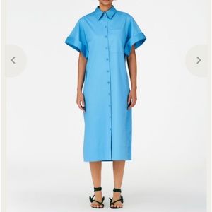 NWT Tibi Eco Poplin Rolled Sleeve Shirtdress in Kairi Blue, size small S